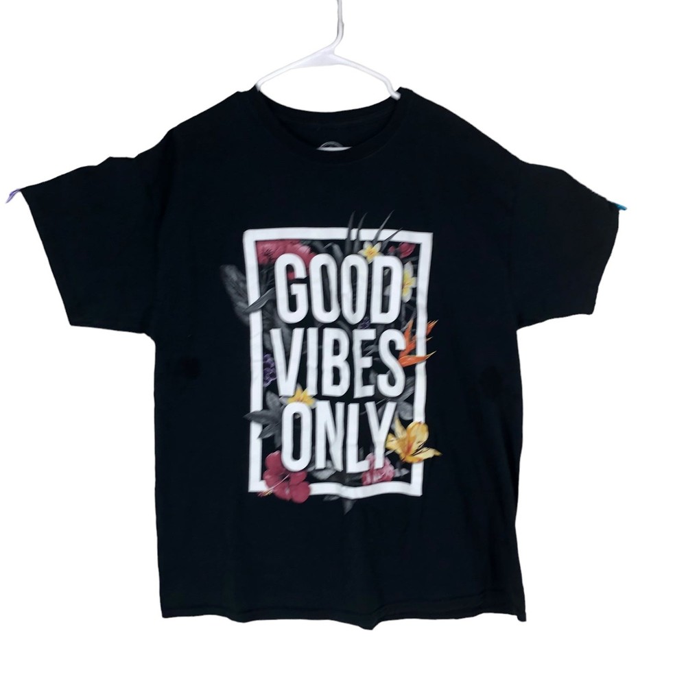 DOM Good Vibes Only T-Shirt, BOHO, Tropical Vacay, Floral Print SZ XL